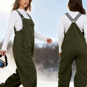 Stylish Army Green Snow Overalls W/ Striped Adjustable Straps- TIKTOK FAMOUS!!